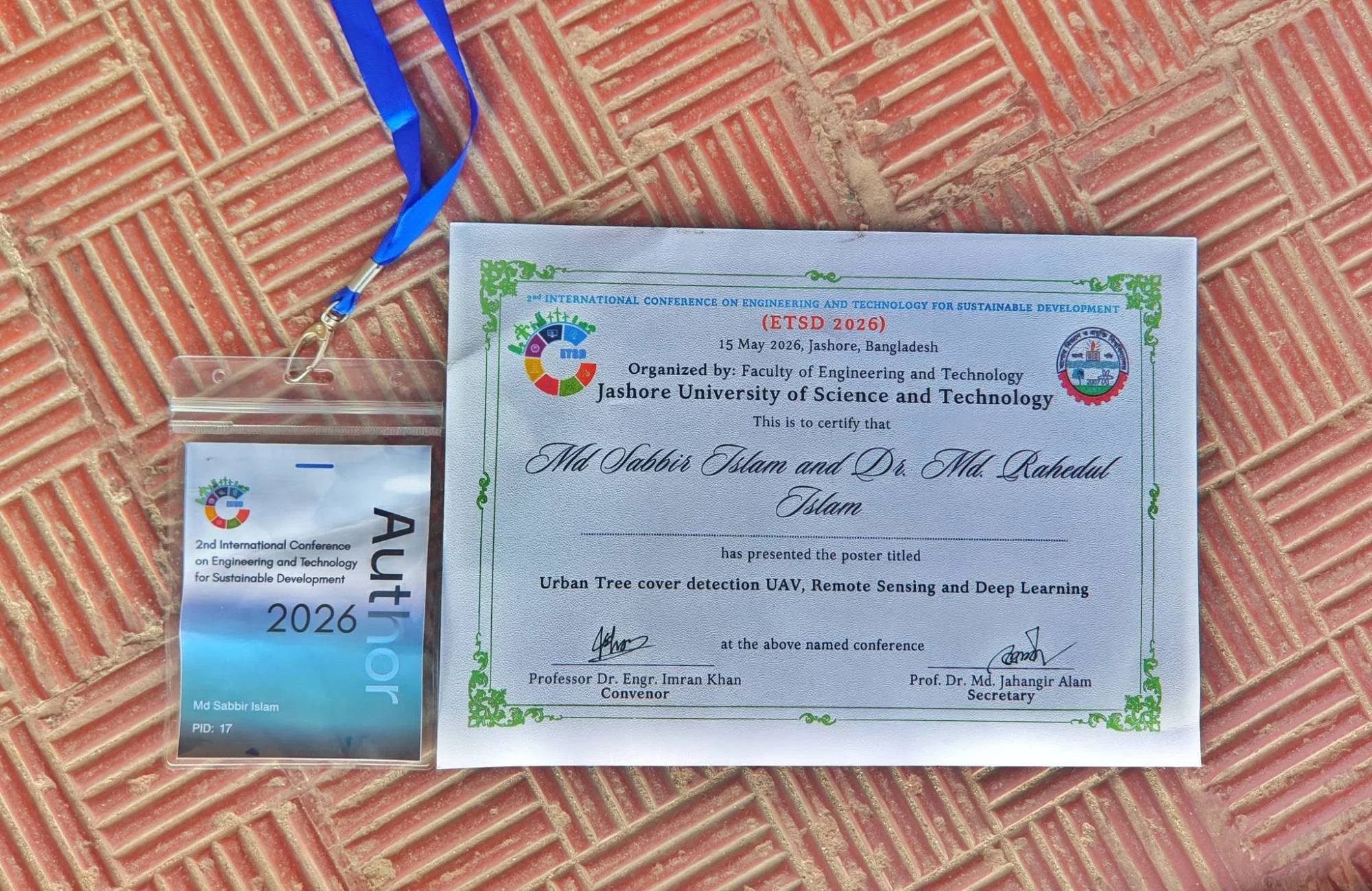 ETSD 2026 author badge and a certificate for Md Sabbir Islam and Dr. Md. Rahedul Islam for presenting a poster