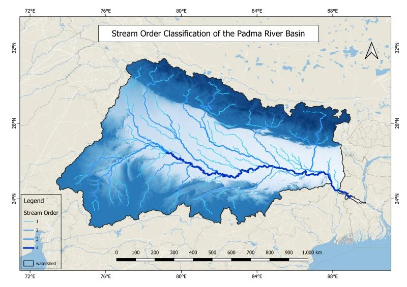 Stream order map of the Padma River basin